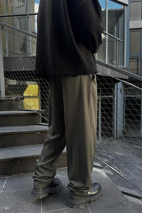 Haki baggy kumaş pantolon