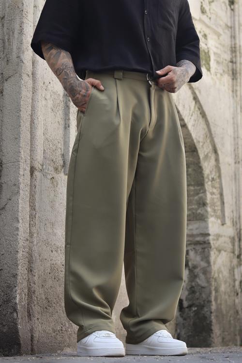 Haki pileli baggy pantolon