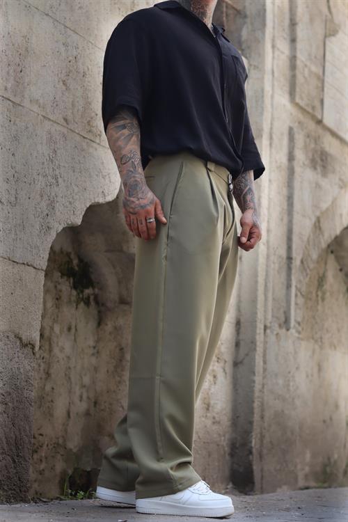 Haki pileli baggy pantolon