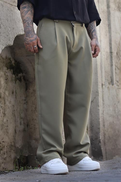 Haki pileli baggy pantolon