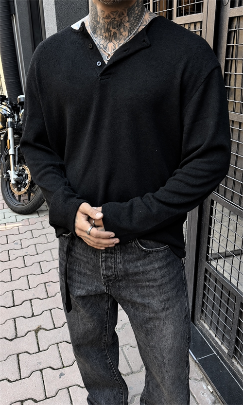 Henley Siyah Triko