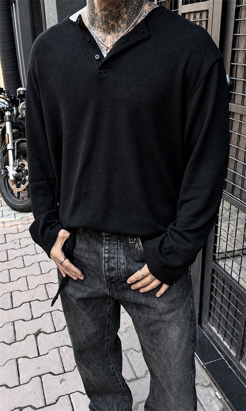 Henley Siyah Triko