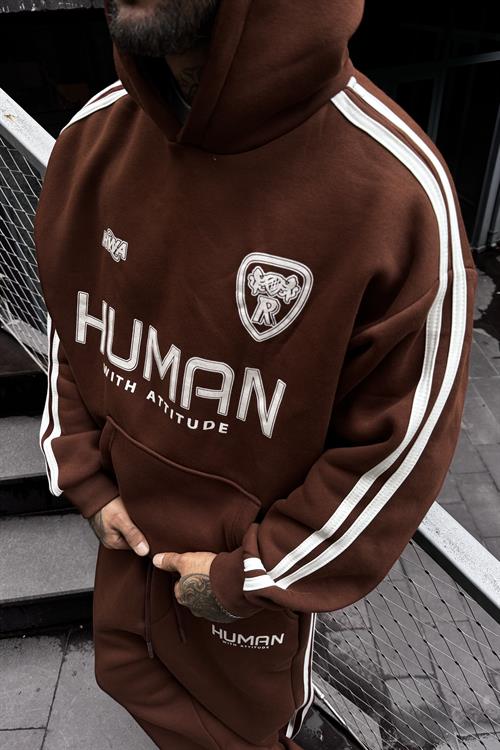 Human oversize brown şeritli takım