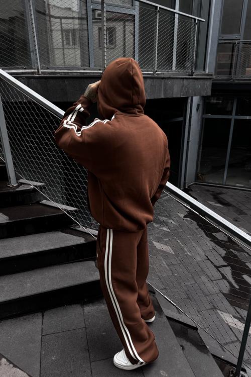 Human oversize brown şeritli takım