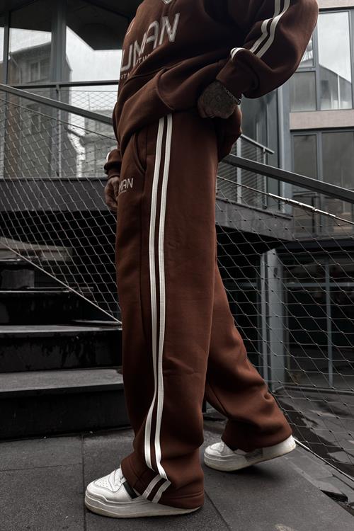 Human oversize brown şeritli takım
