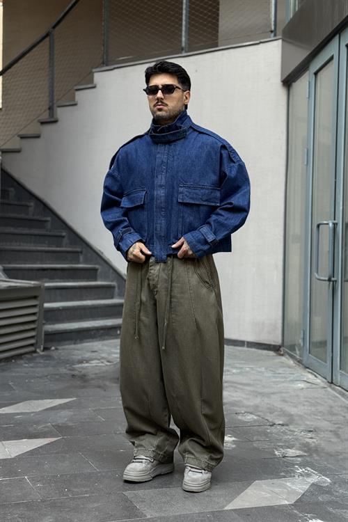 İndigo Preminium Crop Oversize Ceket