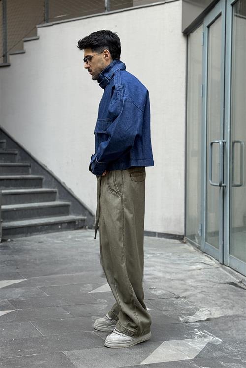 İndigo Preminium Crop Oversize Ceket