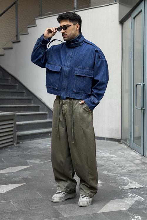 İndigo Preminium Crop Oversize Ceket