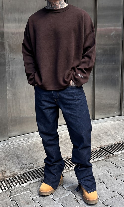 Kahve Çelik Örme Oversize Triko