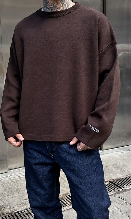 Kahve Çelik Örme Oversize Triko