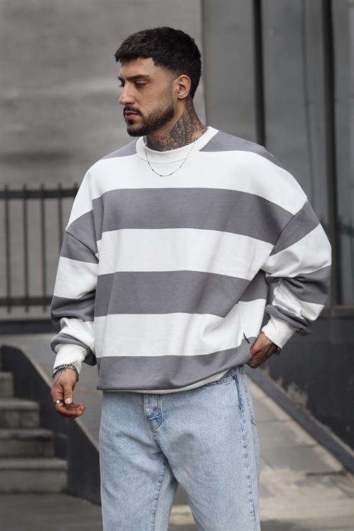 Kalın çizgili oversize sweatshirt