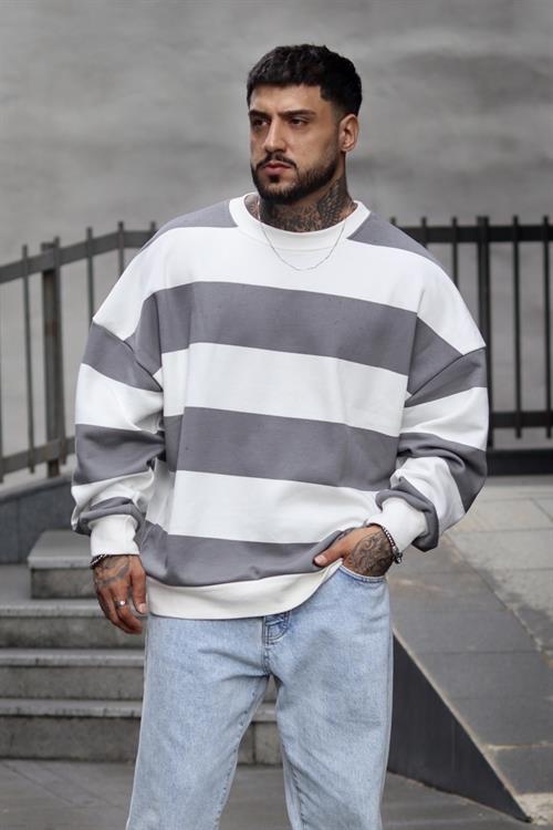 Kalın çizgili oversize sweatshirt