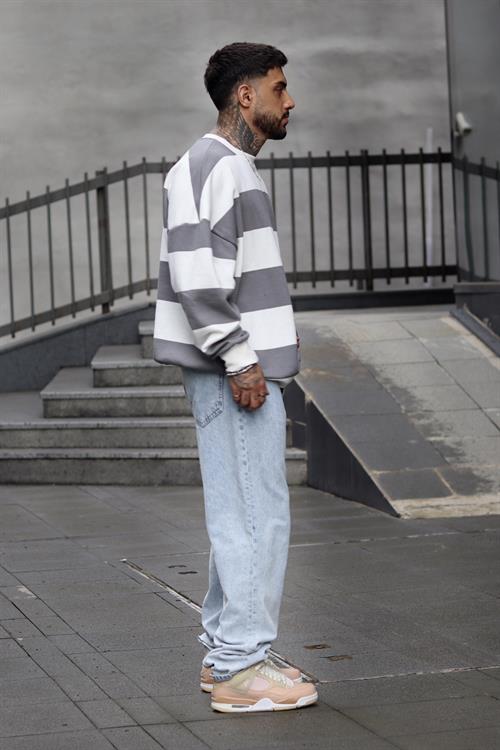 Kalın çizgili oversize sweatshirt