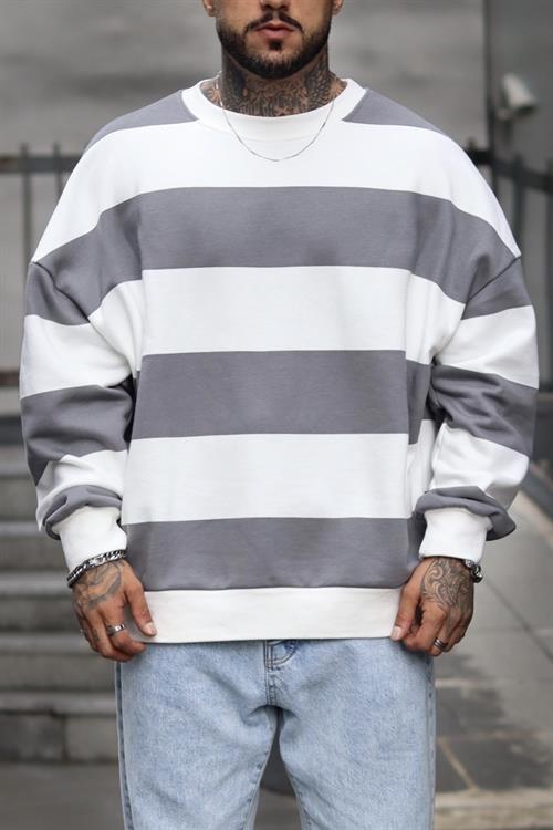 Kalın çizgili oversize sweatshirt