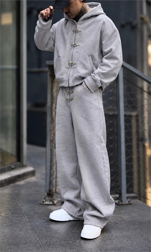 Kancalı Oversize Gri Melanj Takım