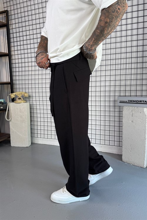 Kemerli Sİyah Baggy Pantolon