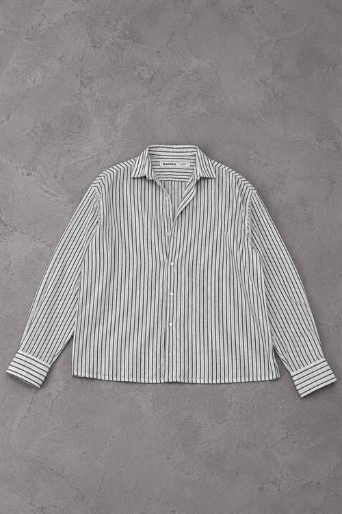 Keten Çizgili Oversize Gömlek