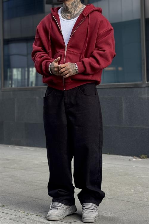 Kırmızı Washed Oversize Hoodie