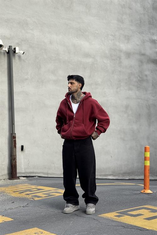 Kırmızı Washed Oversize Hoodie