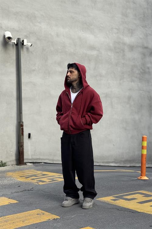 Kırmızı Washed Oversize Hoodie