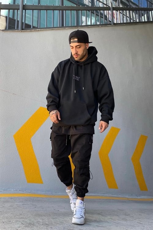 Kobe24 siyah oversize hoodie
