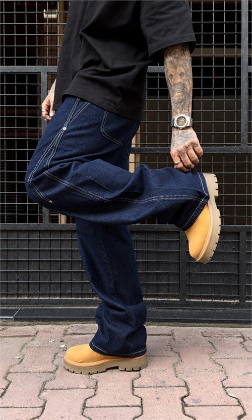 Kontras Dikiş İndigo Baggy Pantolon