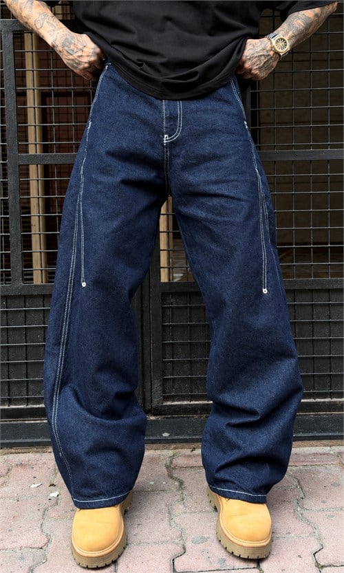 Kontras Dikiş İndigo Baggy Pantolon