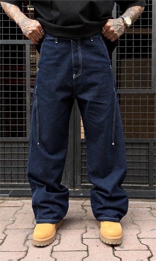 Kontras Dikiş İndigo Baggy Pantolon