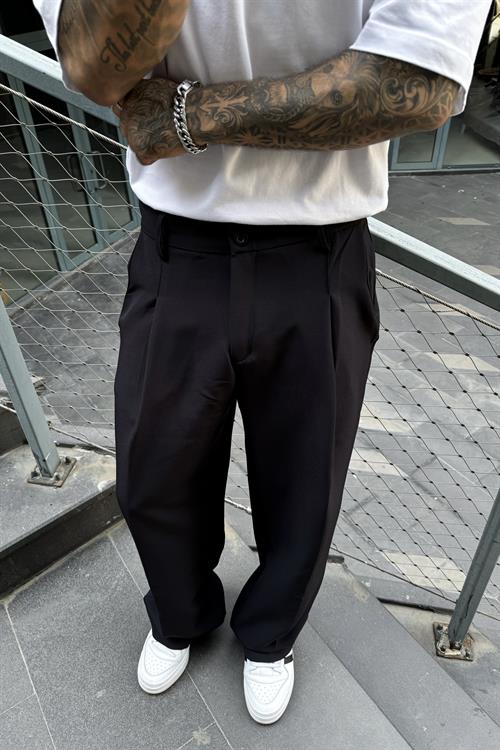 Koyu lacivert baggy pileli pantolon