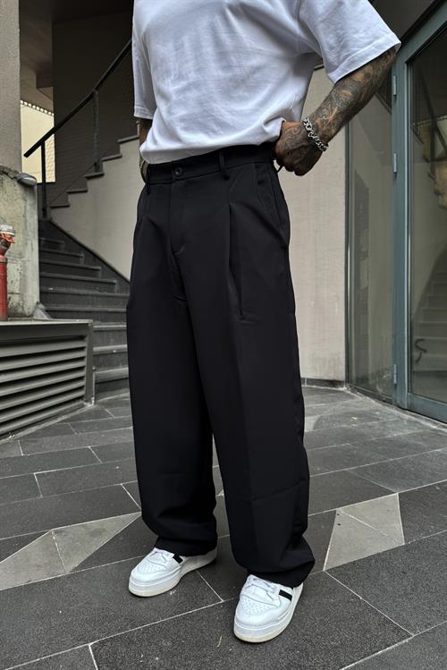 Koyu lacivert baggy pileli pantolon