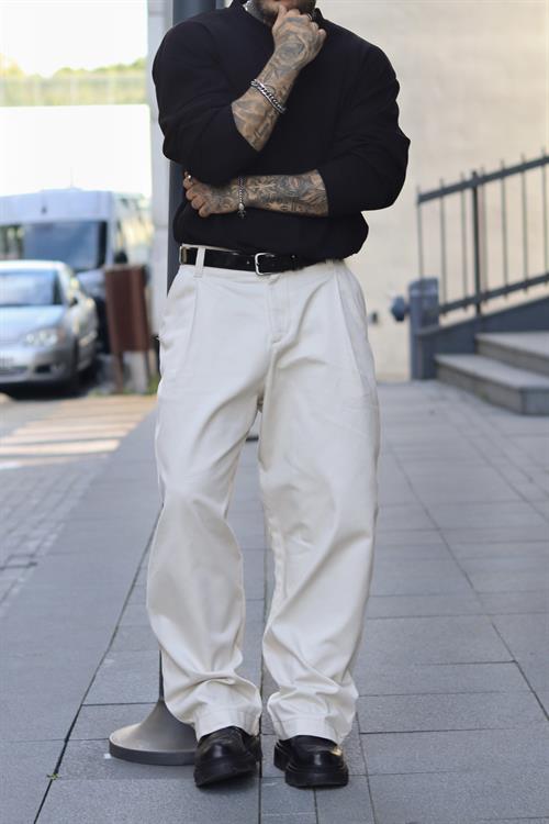 Krem gabardin baggy pantolon