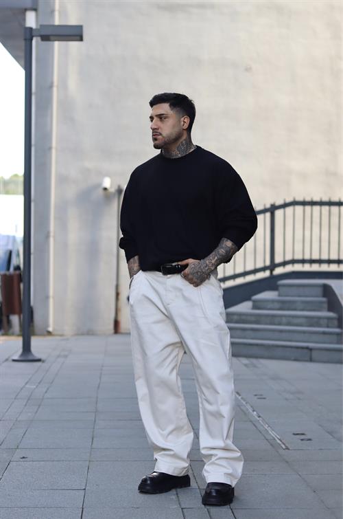 Krem gabardin baggy pantolon