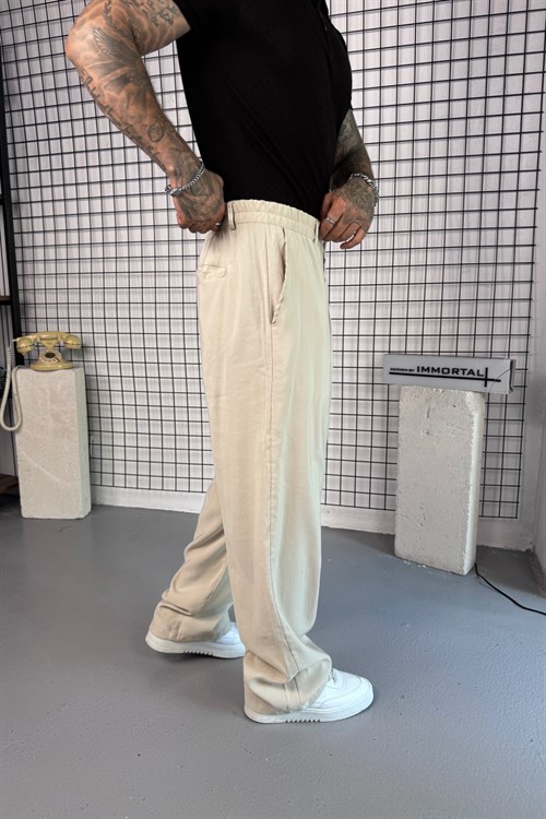 Krem Viskon Kumaş Baggy Pantolon