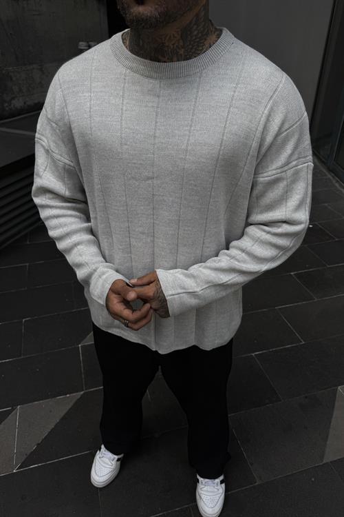 Likralı oversize gri kazak