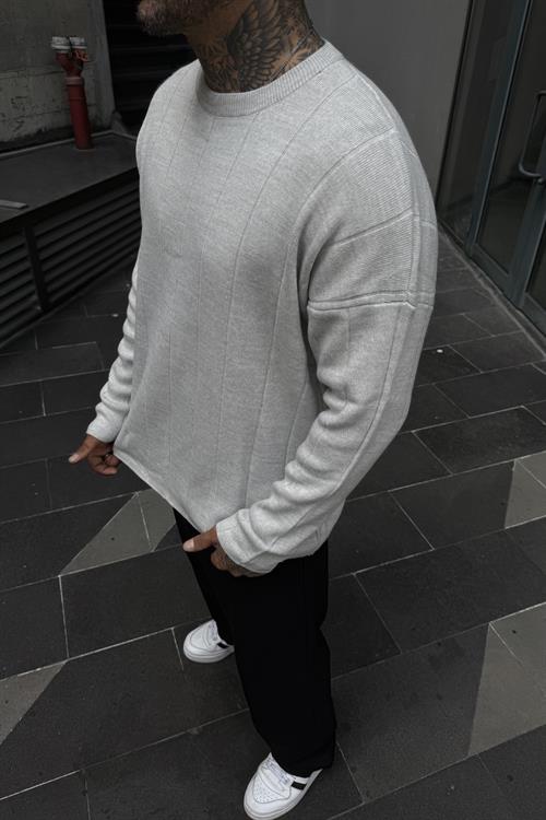 Likralı oversize gri kazak