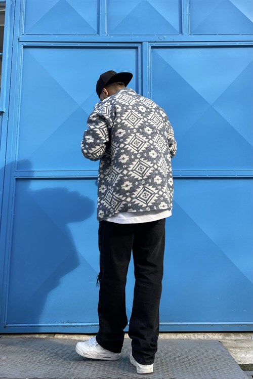 Mavi oversize kaşe gömlek
