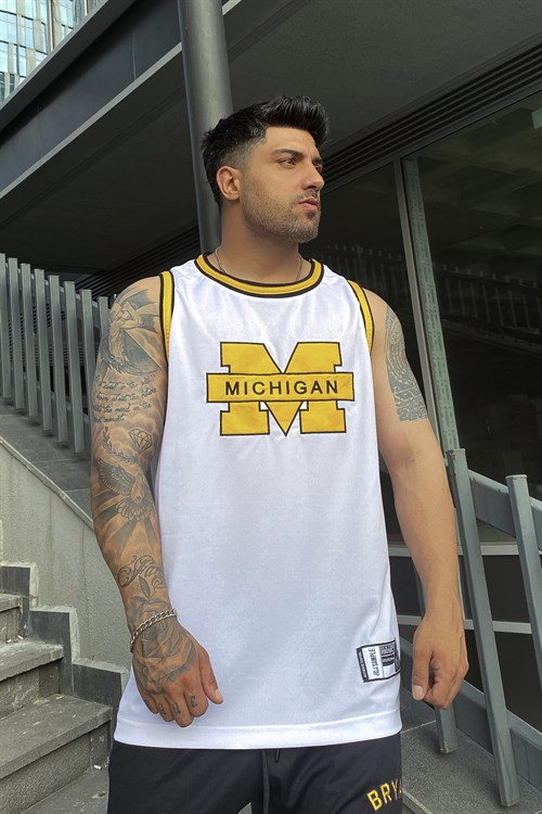 MICHIGAN beyaz nakış işleme bol kalıp atlet