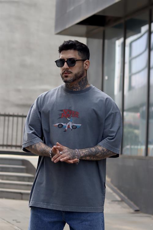 Speed racer oversize yıkamalı tshirt