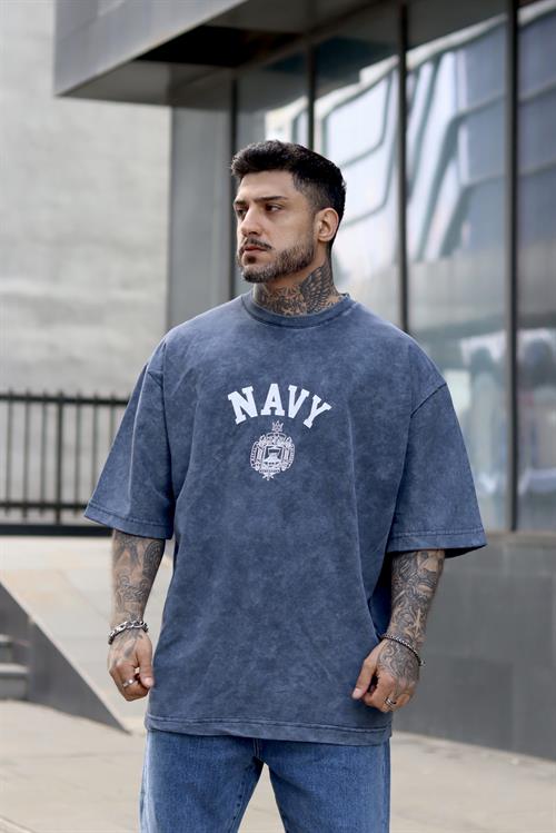 Navy yıkamalı oversize tshirt