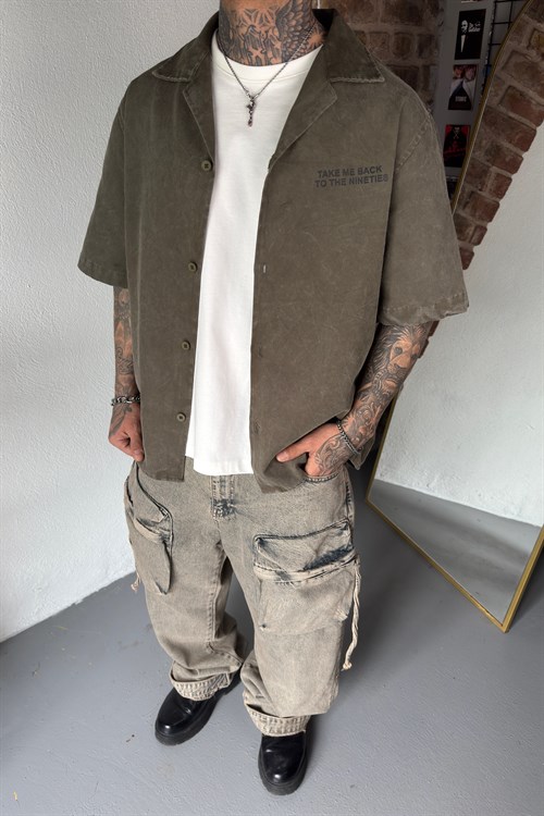 Nineties Haki Acid Wash Gömlek