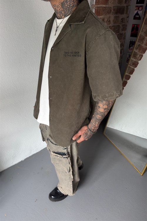 Nineties Haki Acid Wash Gömlek