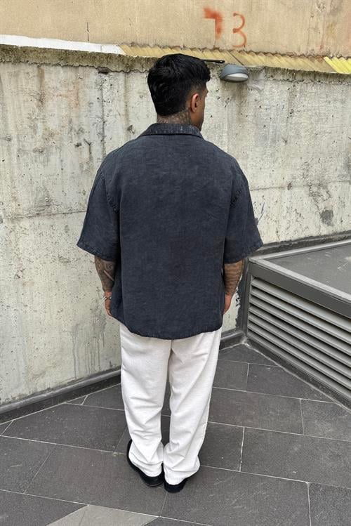 Oversize Antrasit Kısa Kollu Gömlek