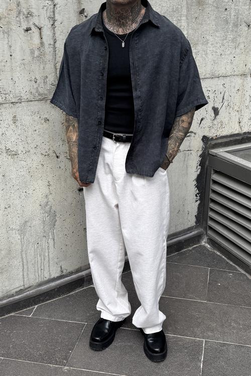 Oversize Antrasit Kısa Kollu Gömlek