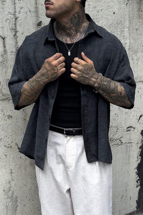 Oversize Antrasit Kısa Kollu Gömlek