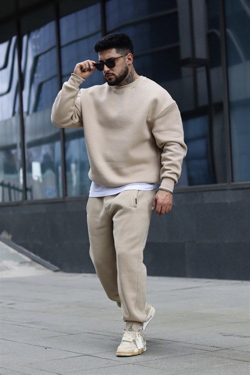 Oversize basic beige takım
