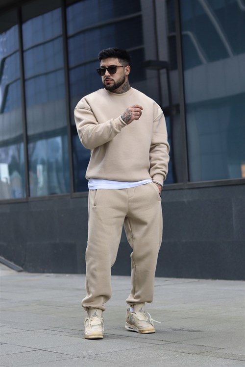 Oversize basic beige takım