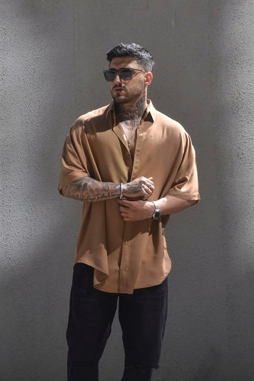 Oversize basic brown gömlek