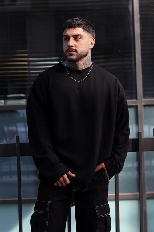 Oversize basic örme sweatshirt