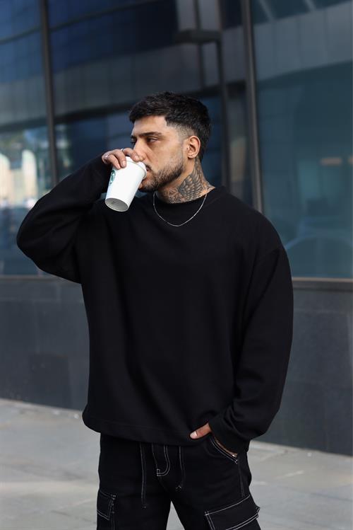 Oversize basic örme sweatshirt