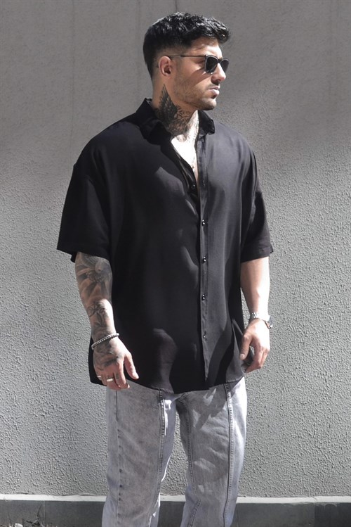 Oversize basic siyah gömlek